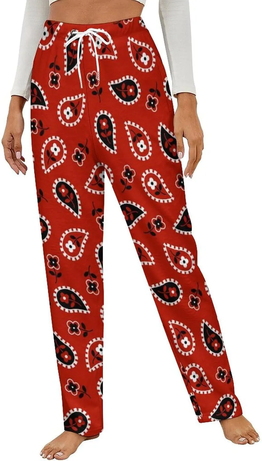 Red Bandana Women's Flannel Pajama Pants Fleece Lounge Sleep Bottoms PJ