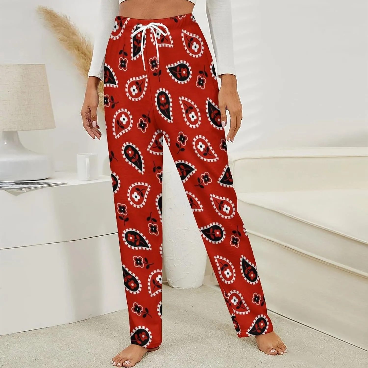 Red Bandana Women's Flannel Pajama Pants Fleece Lounge Sleep Bottoms PJ