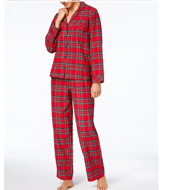 Red Checked Printed Family Matching Pajamas Set