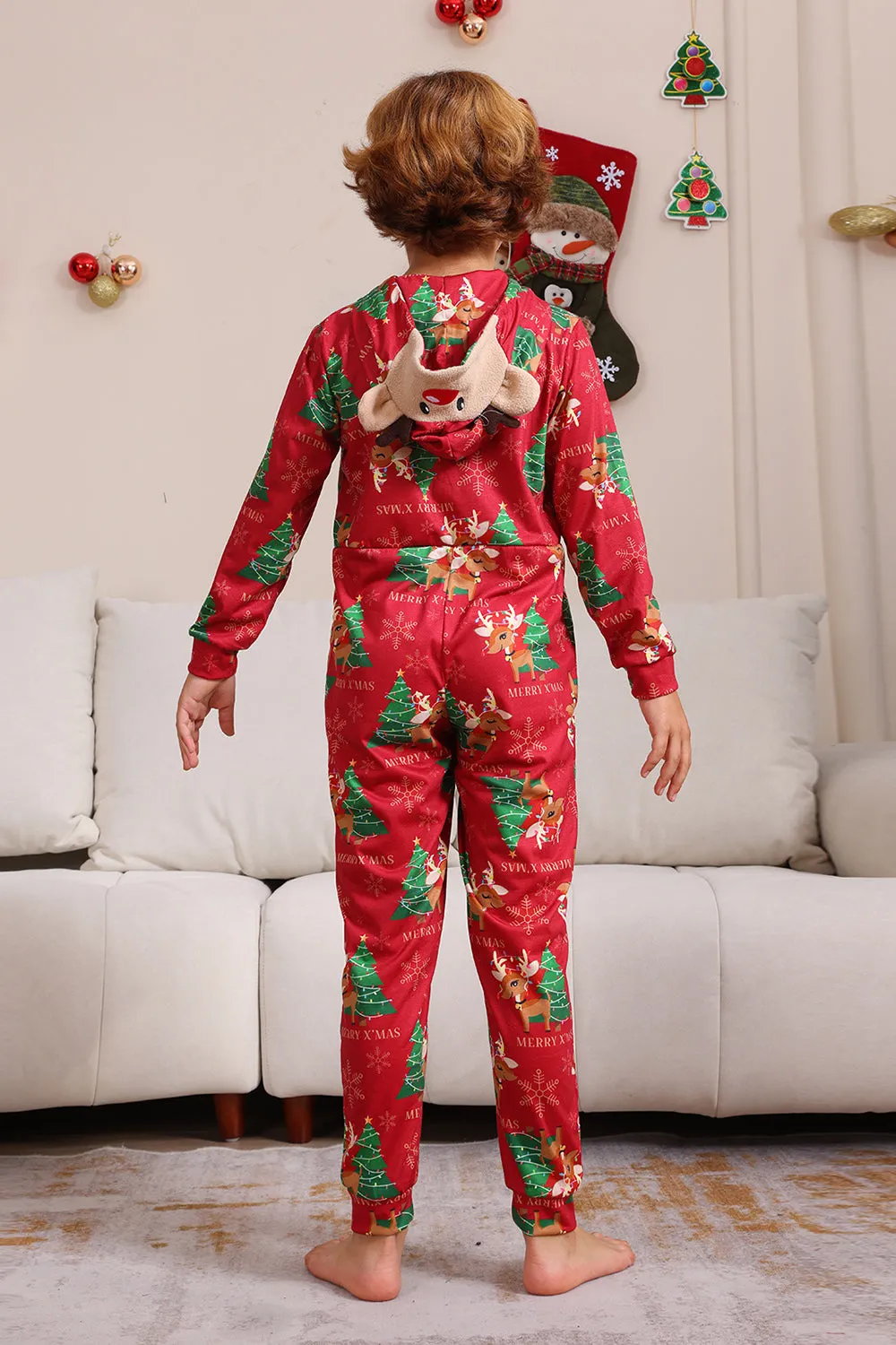 Red Christmas Tree Print Matching Christmas One-Piece Pajamas