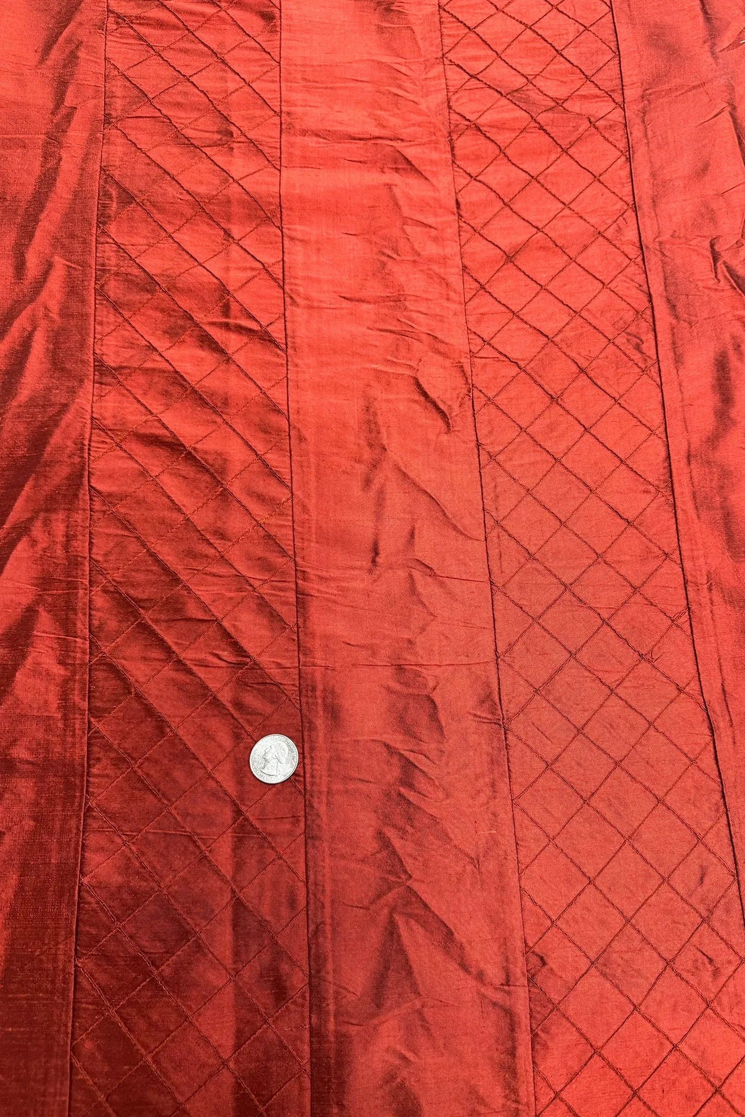 Red Diamond Embroidery on Shantung Embroidered Dupioni Silk