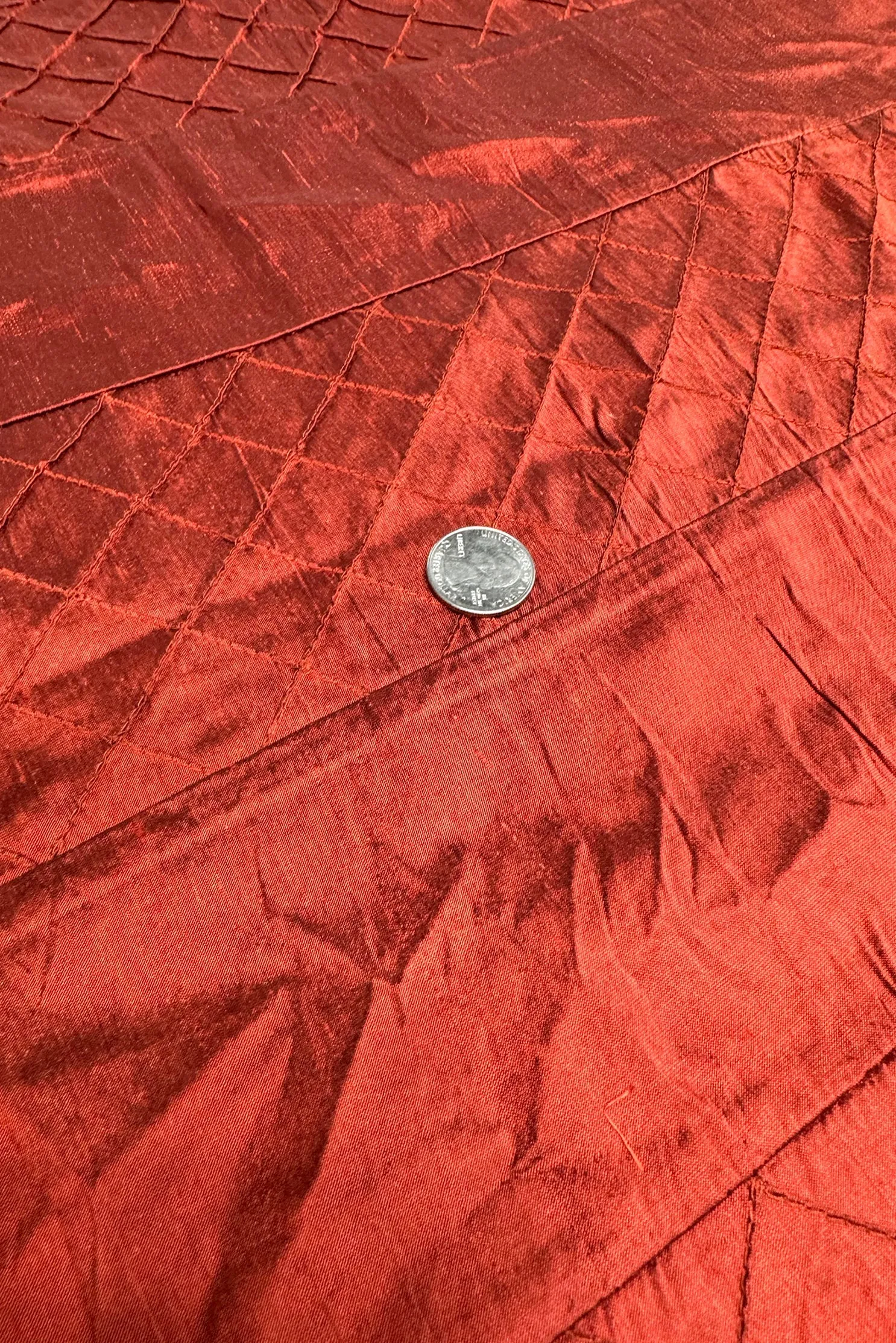 Red Diamond Embroidery on Shantung Embroidered Dupioni Silk