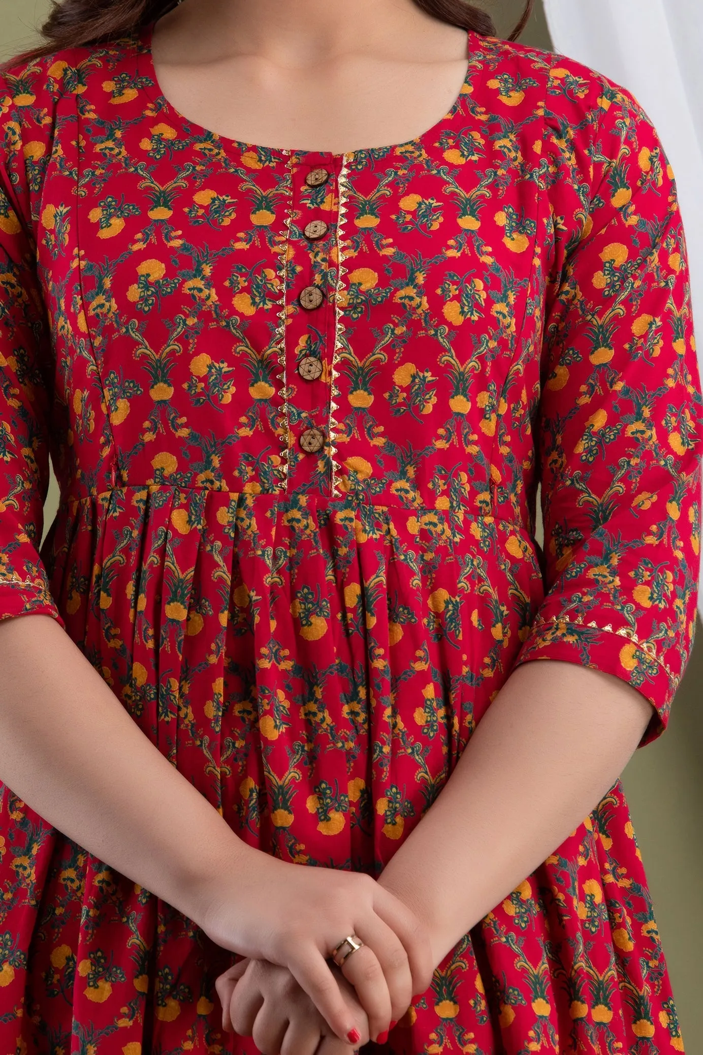 Red Floral Print Maternity Baby Feeding Dress