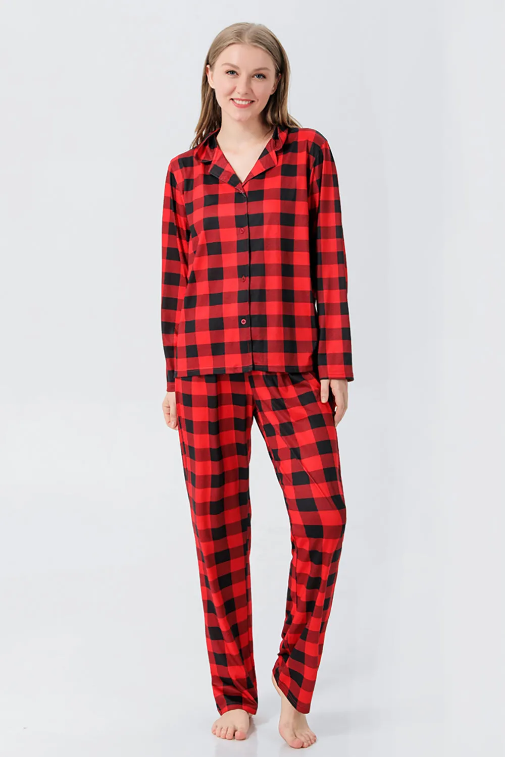 Red Plaid Christmas Family Matching 2 Pieces Pajamas Set