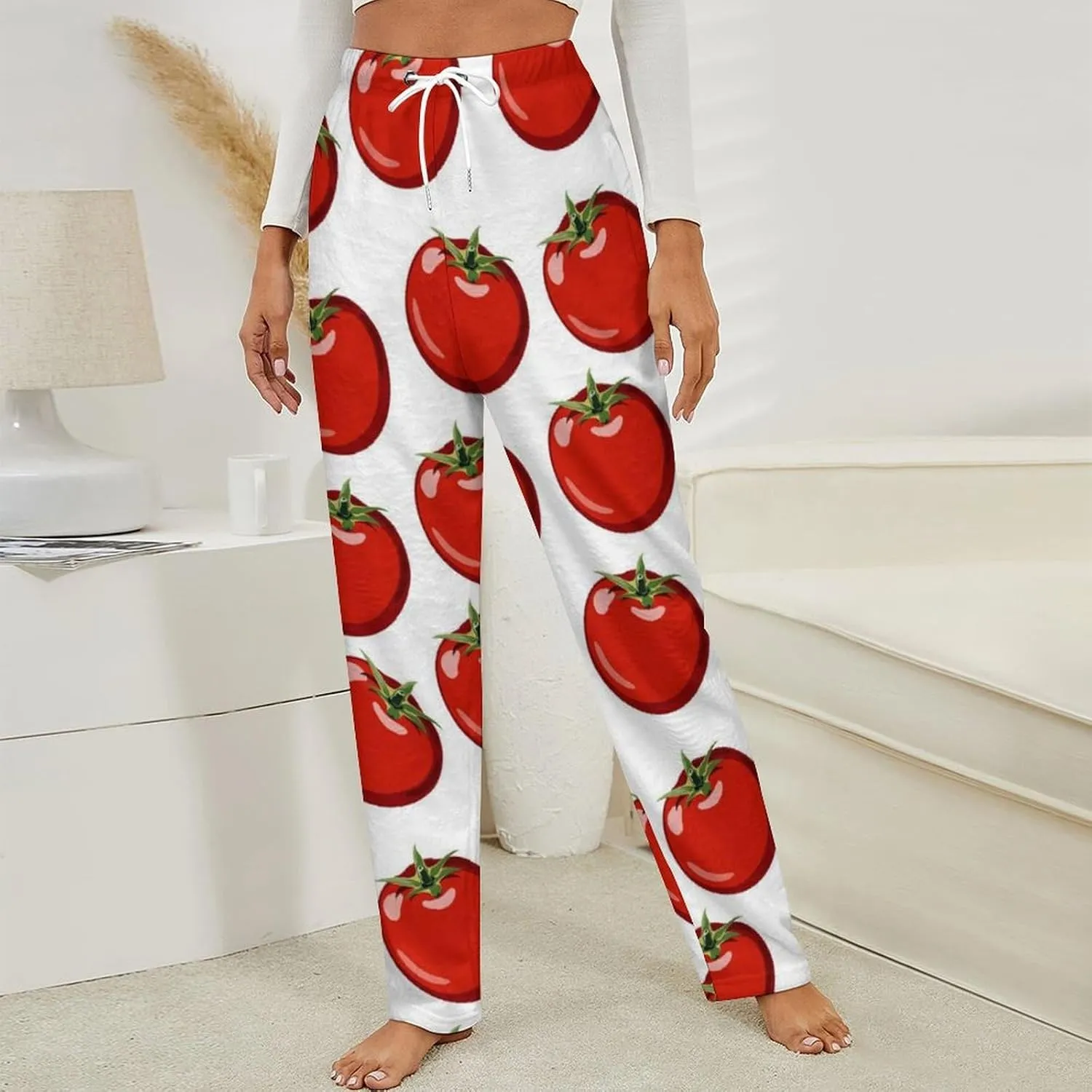 Red Ripe Tomato Women's Flannel Pajama Pants Fleece Lounge Sleep Bottoms PJ