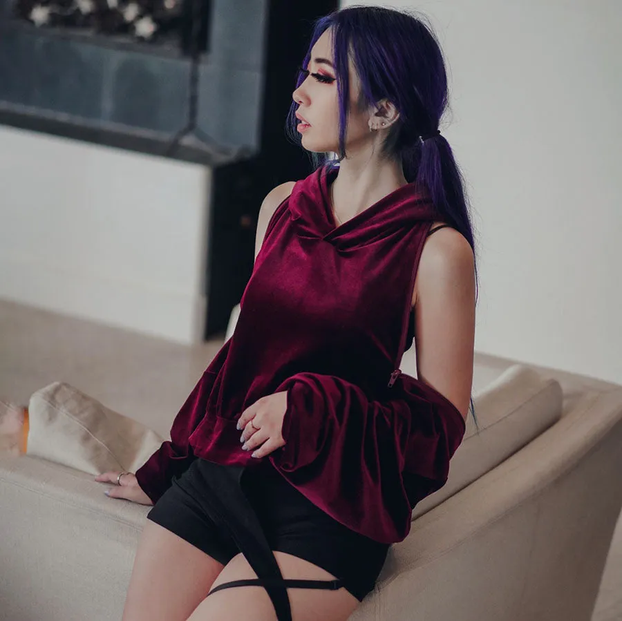 Red Velvet Open Back Detail Hoodie