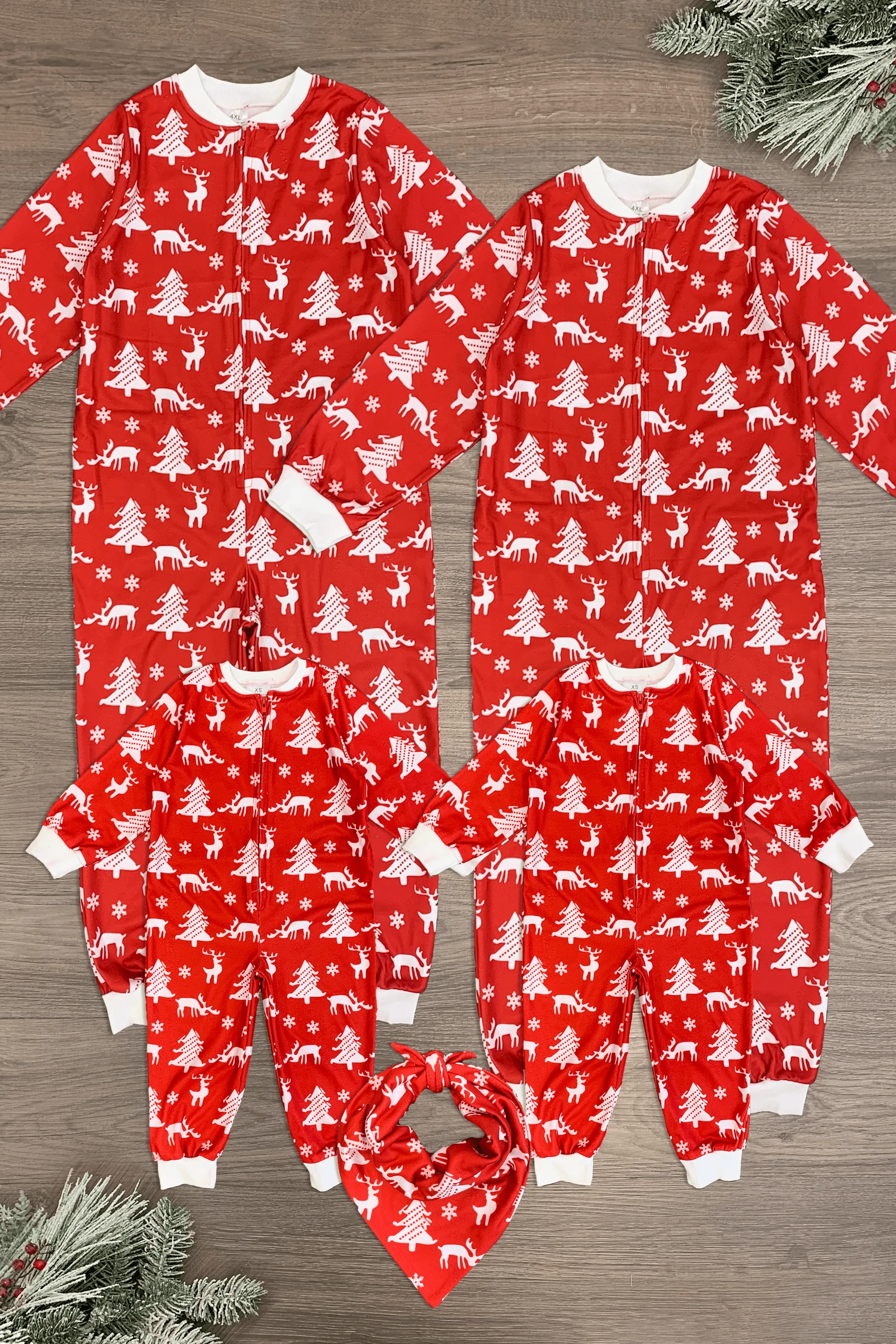 Red Winter Wonderland Family Onesie Pajamas - AND PET BANDANA!