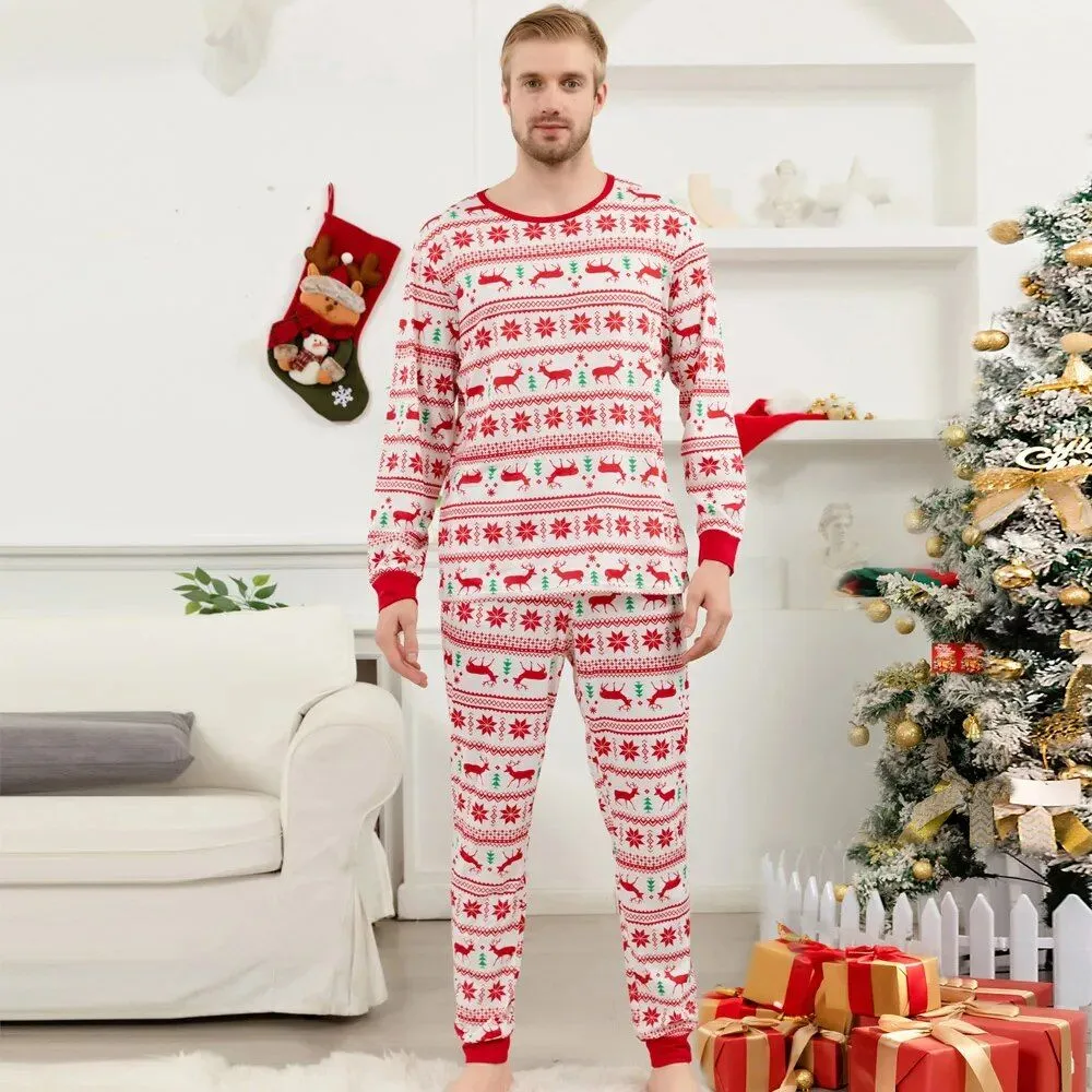 Reindeer Family Matching PJS Christmas Snowflake Print Pajama Sleepwear Xmas Pyjamas
