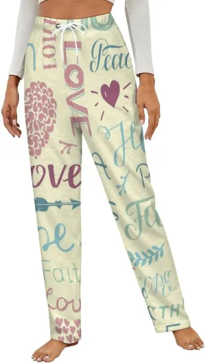 Religious Pattern Women's Flannel Pajama Pants Fleece Lounge Sleep Bottoms PJ