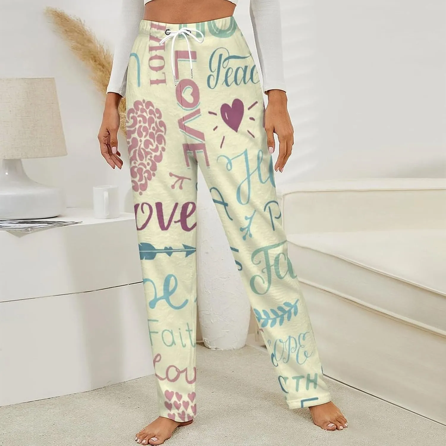 Religious Pattern Women's Flannel Pajama Pants Fleece Lounge Sleep Bottoms PJ