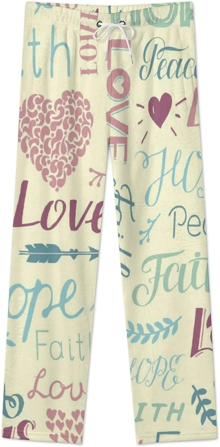 Religious Pattern Women's Flannel Pajama Pants Fleece Lounge Sleep Bottoms PJ