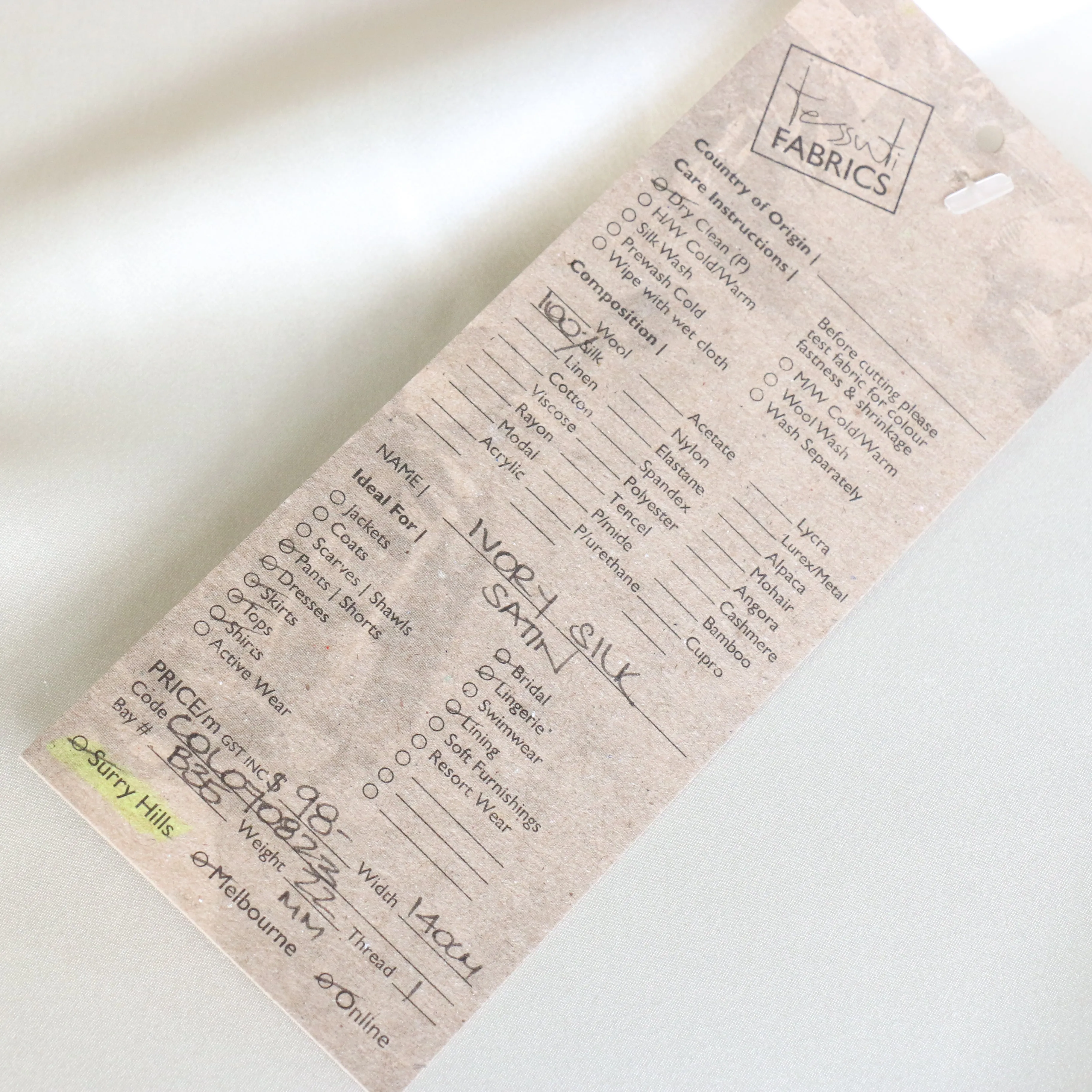 Remnant of Ivory Silk Satin - 22mm