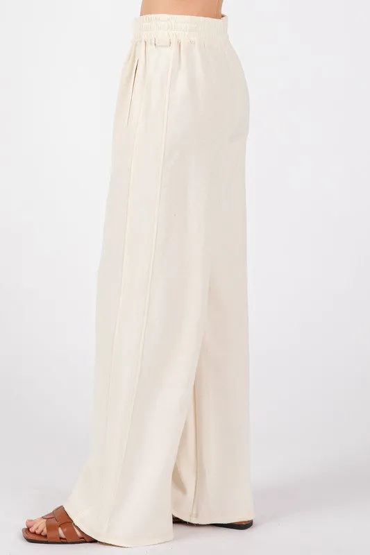 RIBBED KNIT LOUNGE PANTS (CREAM)