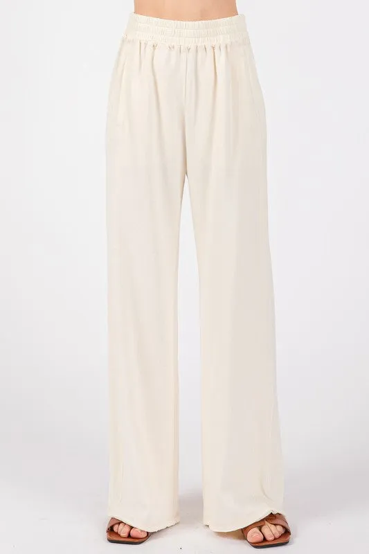 RIBBED KNIT LOUNGE PANTS (CREAM)