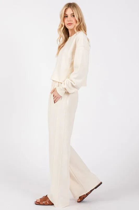 RIBBED KNIT LOUNGE PANTS (CREAM)