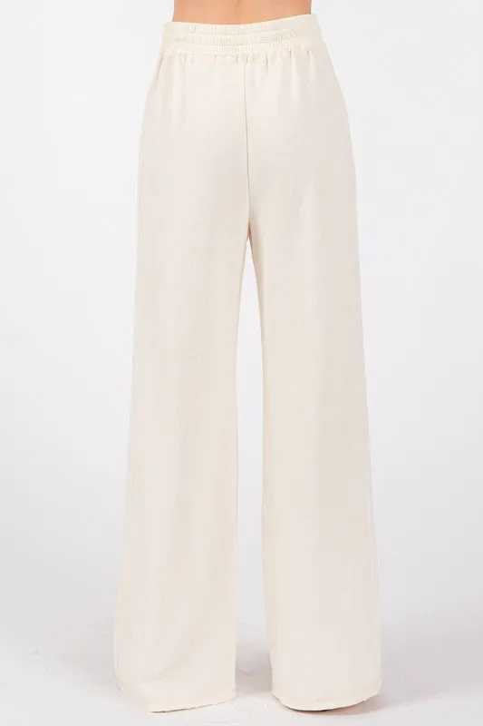 RIBBED KNIT LOUNGE PANTS (CREAM)