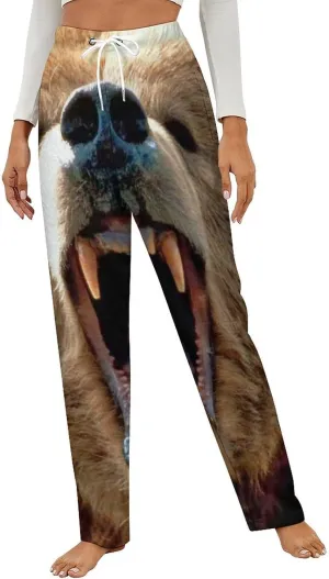 Roaring Grizzly Bear Women's Flannel Pajama Pants Fleece Lounge Sleep Bottoms PJ