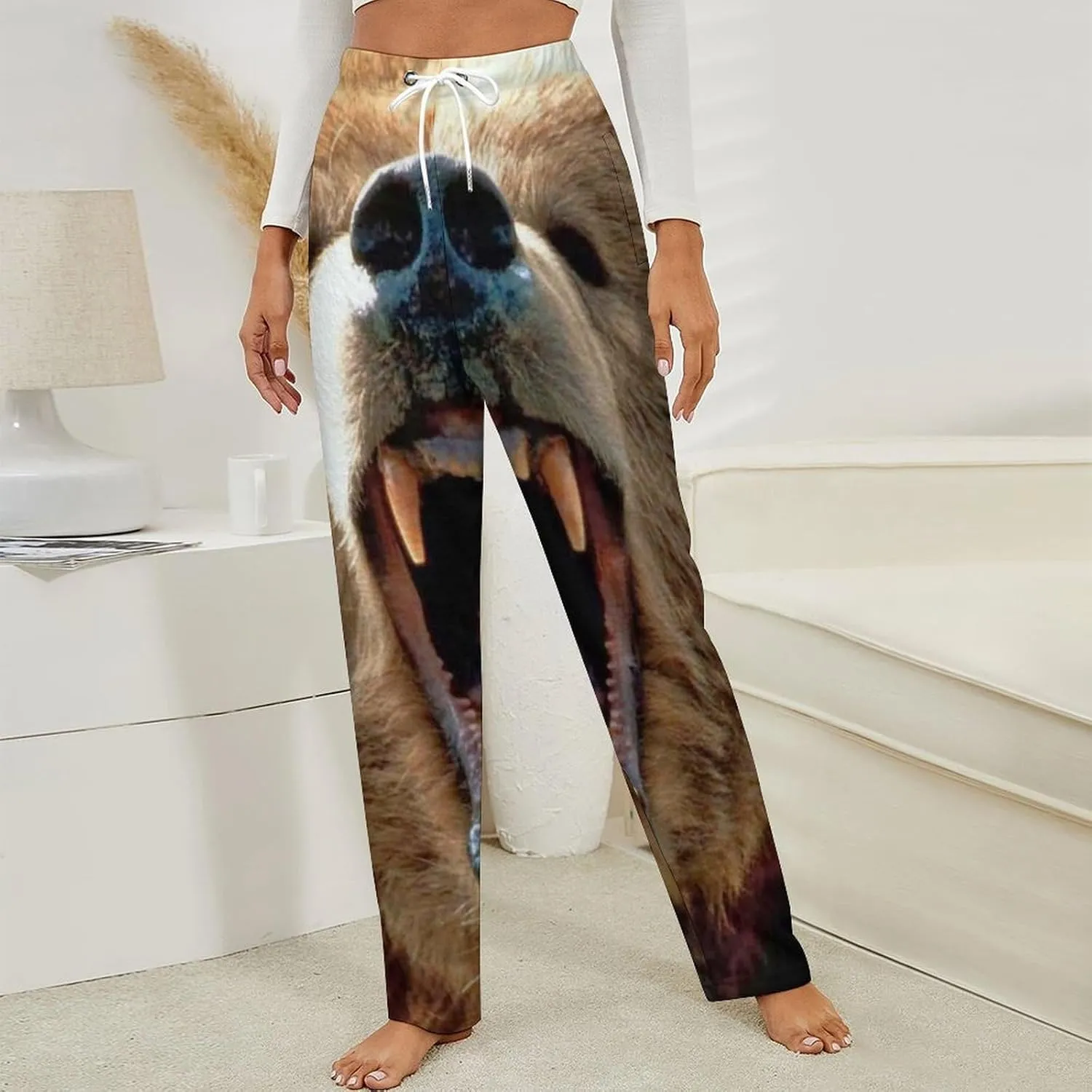 Roaring Grizzly Bear Women's Flannel Pajama Pants Fleece Lounge Sleep Bottoms PJ