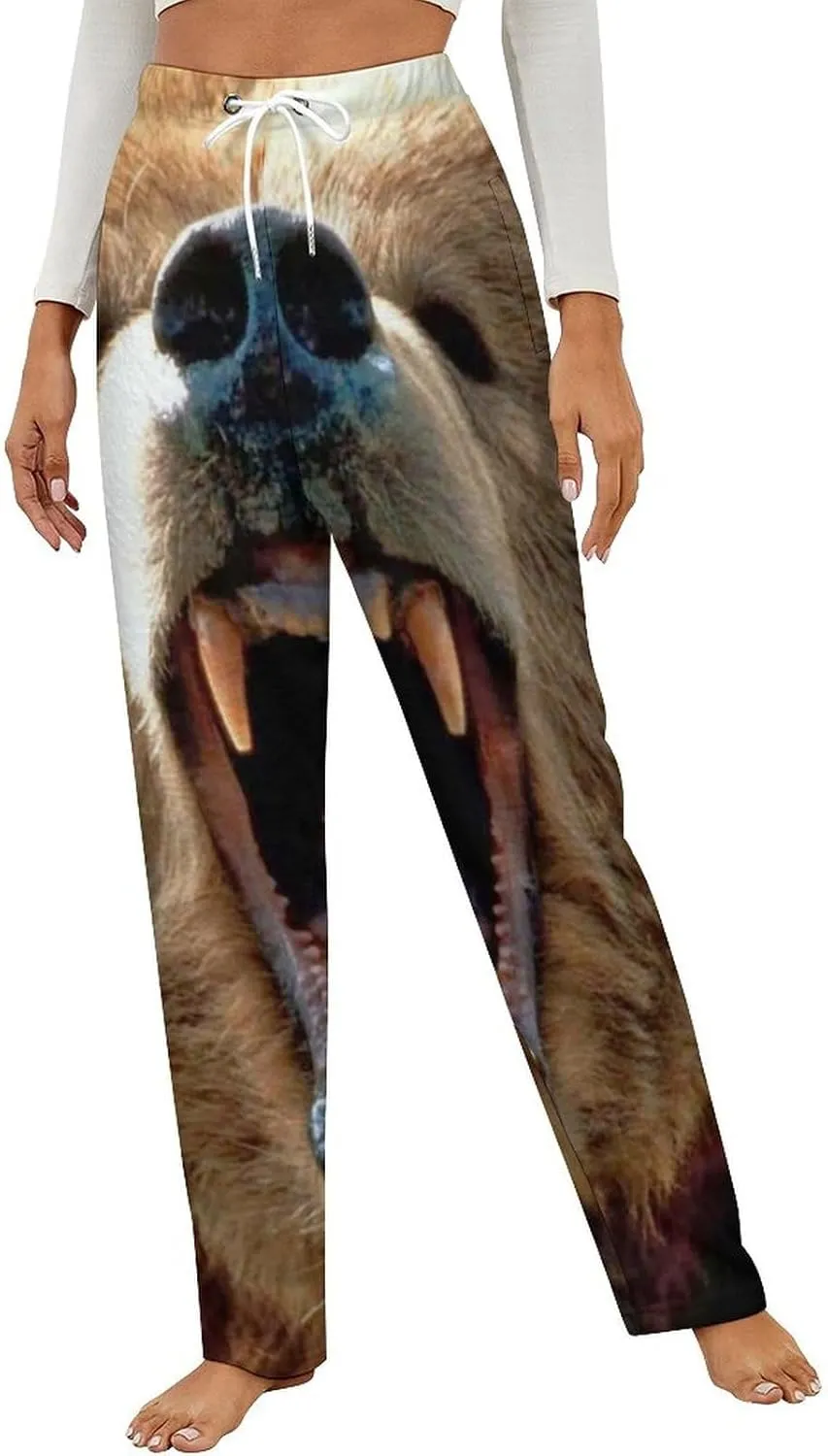 Roaring Grizzly Bear Women's Flannel Pajama Pants Fleece Lounge Sleep Bottoms PJ