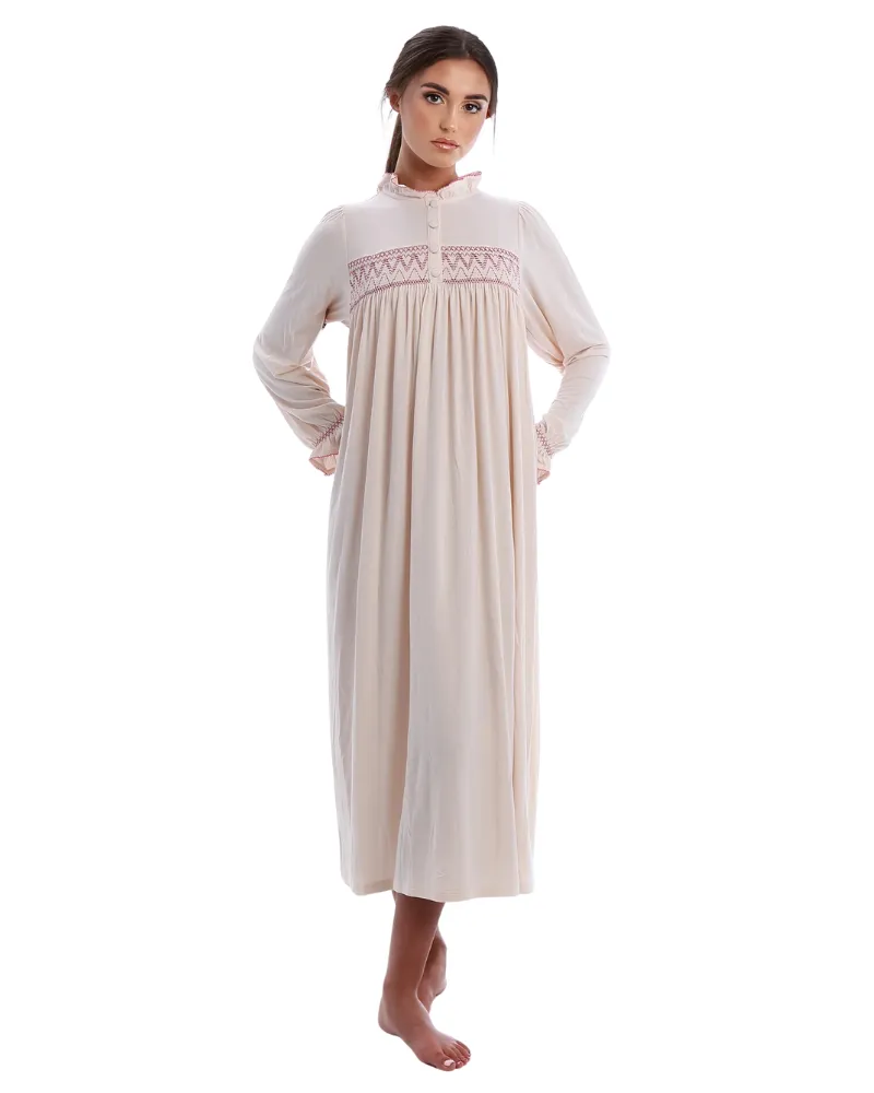 Rojo London Vivian Pink Smocked Modal Nightgown