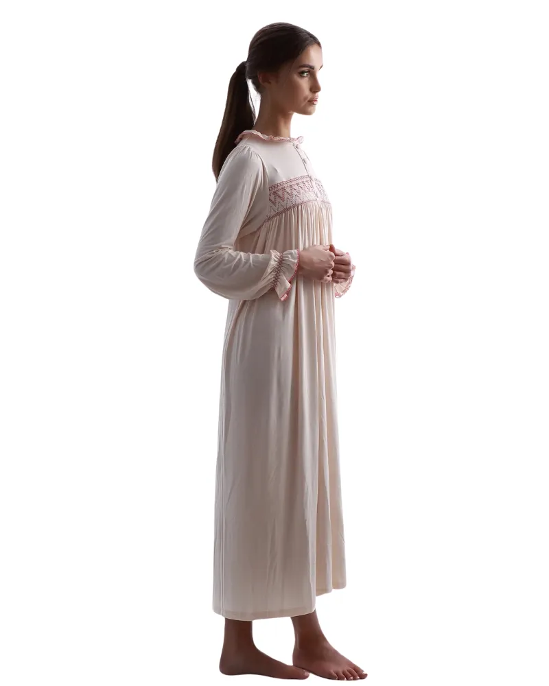 Rojo London Vivian Pink Smocked Modal Nightgown