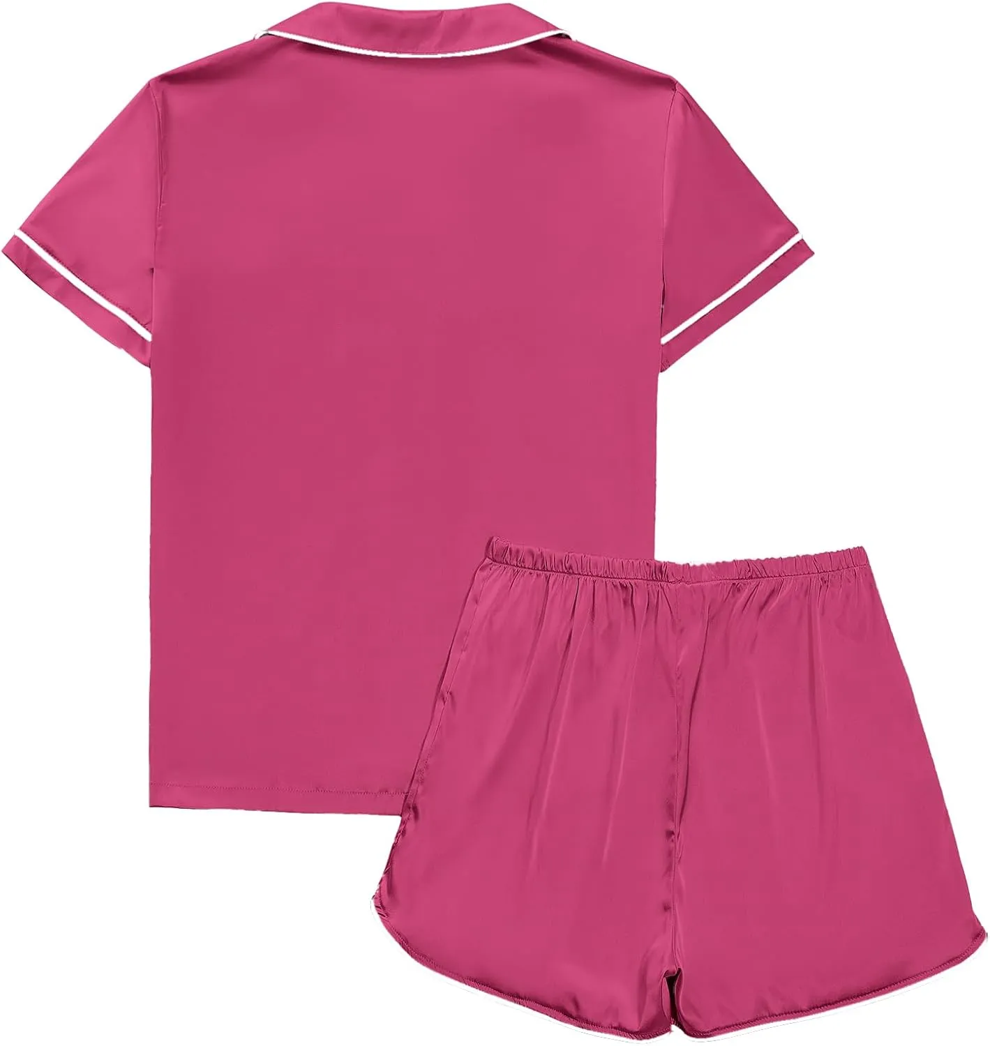 Rooscier Women's Satin Pajamas Set V Neck Short Sleeve Shirt With Shorts Sleepwear