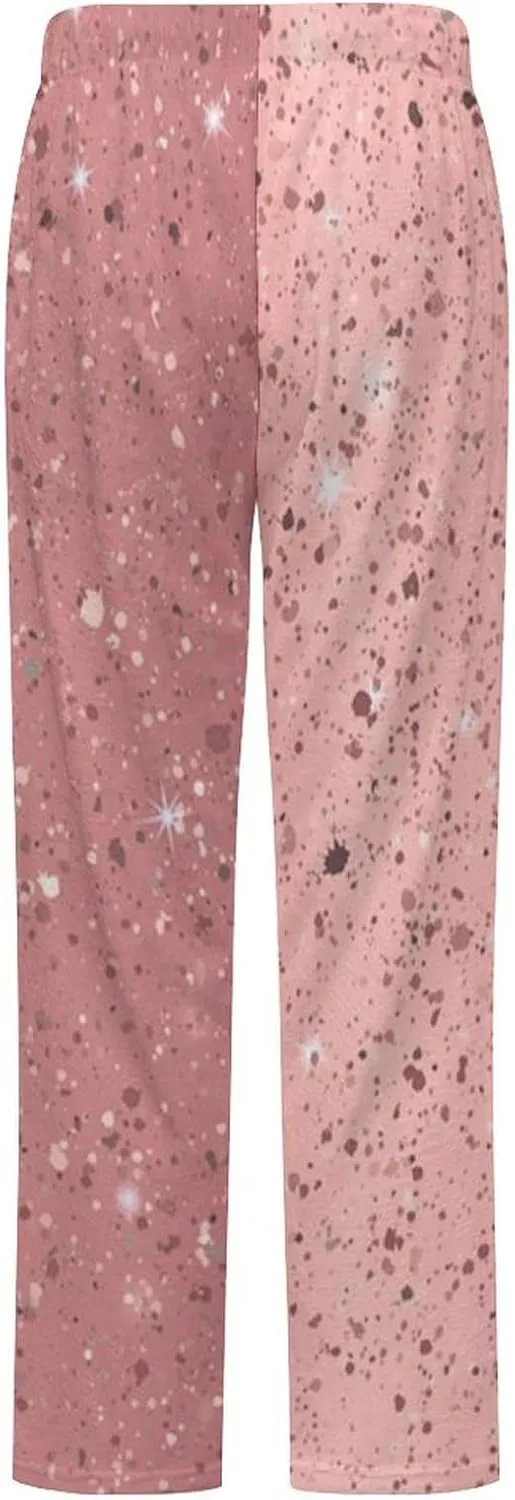 Rose Gold Giltter Women's Flannel Pajama Pants Fleece Lounge Sleep Bottoms PJ