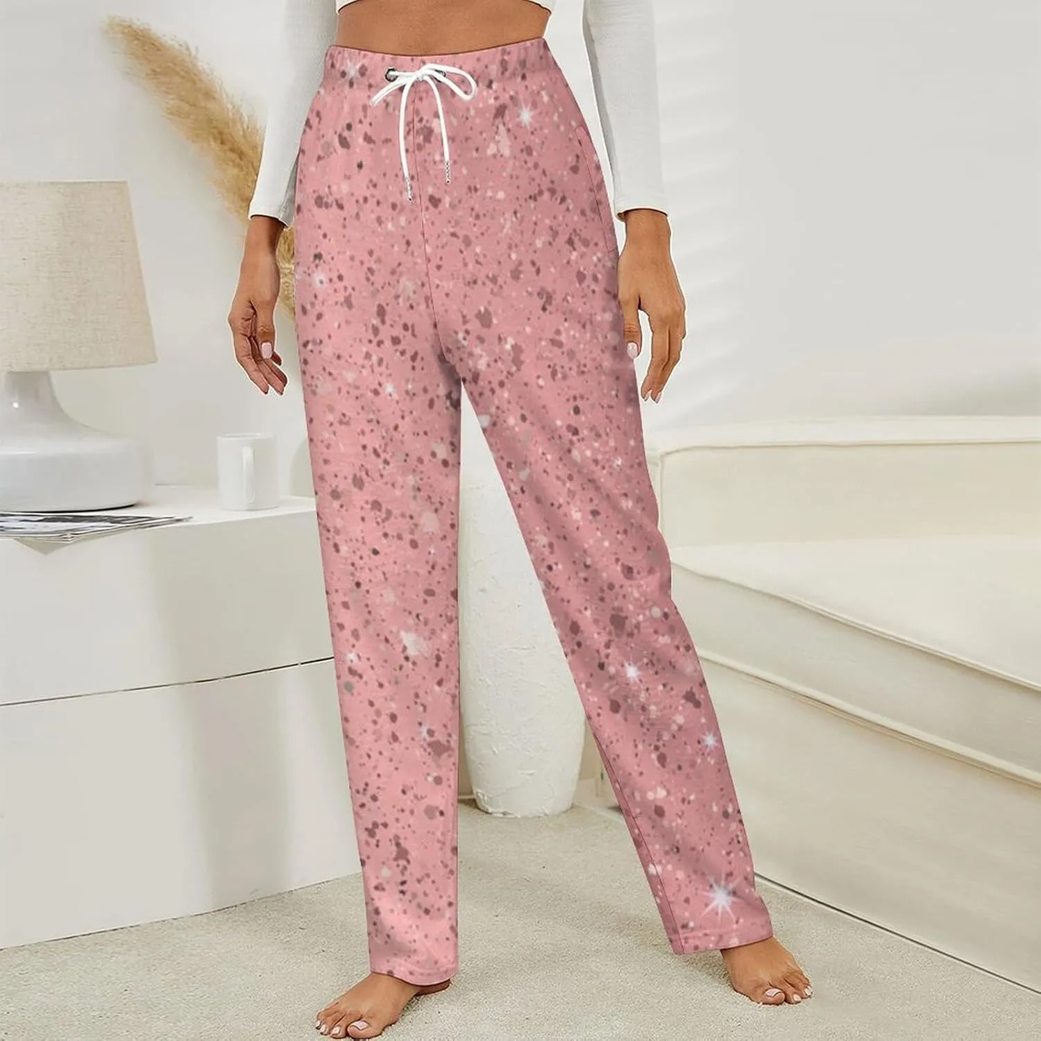 Rose Gold Giltter Women's Flannel Pajama Pants Fleece Lounge Sleep Bottoms PJ