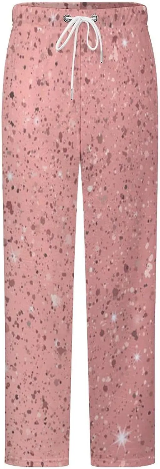 Rose Gold Giltter Women's Flannel Pajama Pants Fleece Lounge Sleep Bottoms PJ