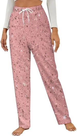 Rose Gold Giltter Women's Flannel Pajama Pants Fleece Lounge Sleep Bottoms PJ