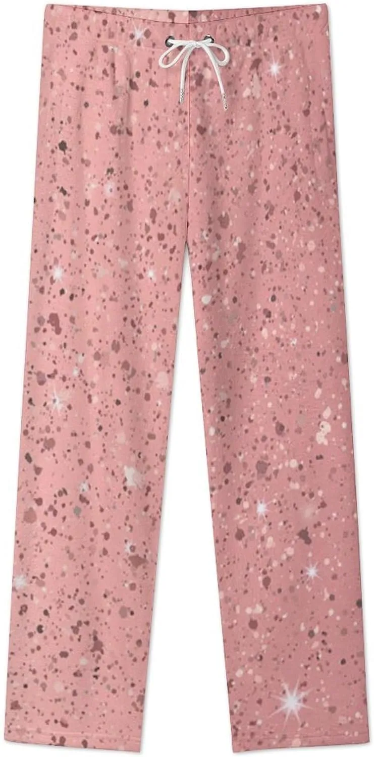 Rose Gold Giltter Women's Flannel Pajama Pants Fleece Lounge Sleep Bottoms PJ
