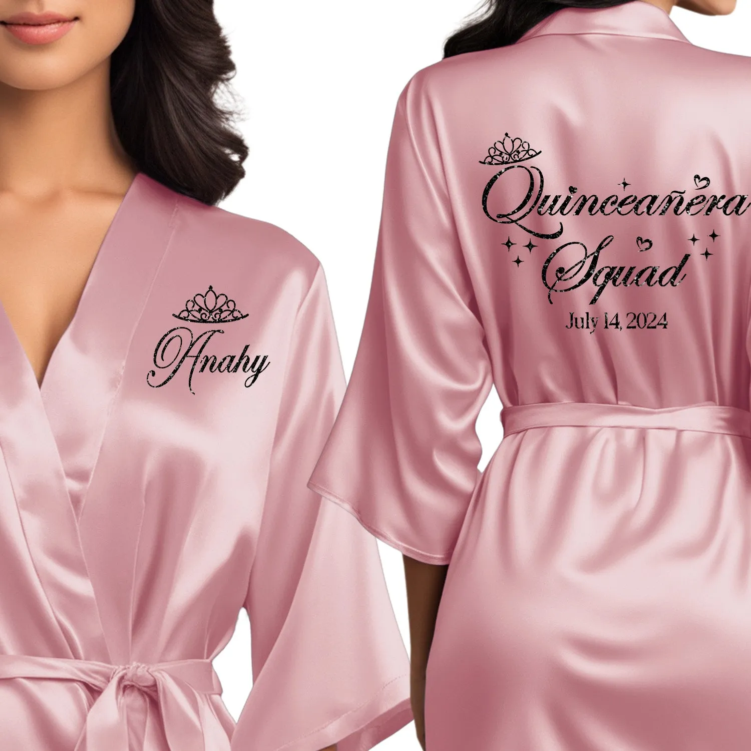 Rose Pink Mis Quince Años Robes, Pretty Quinceañera Robes, Robes for Mama de Quince | Quinceañera Gift