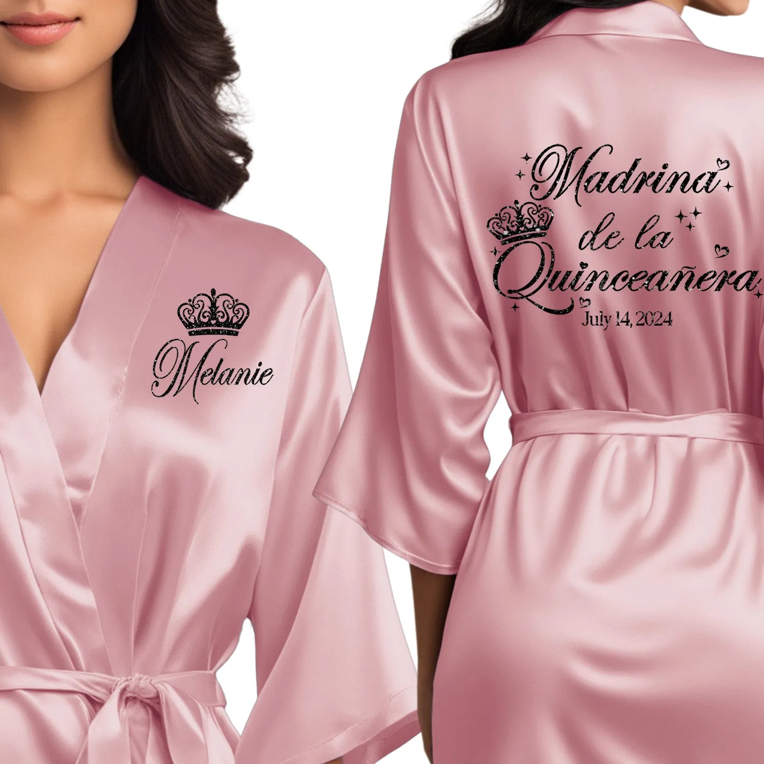 Rose Pink Mis Quince Años Robes, Pretty Quinceañera Robes, Robes for Mama de Quince | Quinceañera Gift