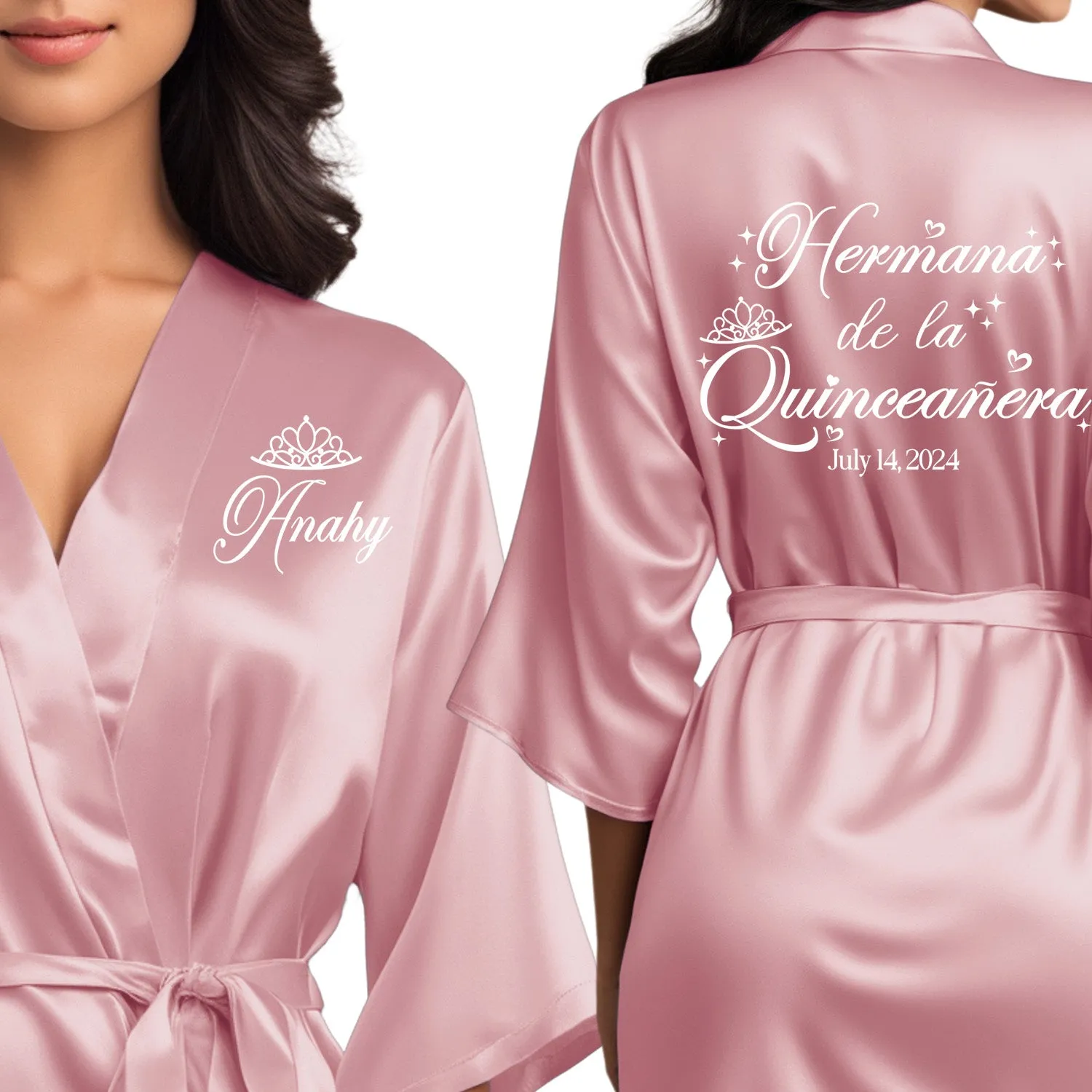 Rose Pink Mis Quince Años Robes, Pretty Quinceañera Robes, Robes for Mama de Quince | Quinceañera Gift
