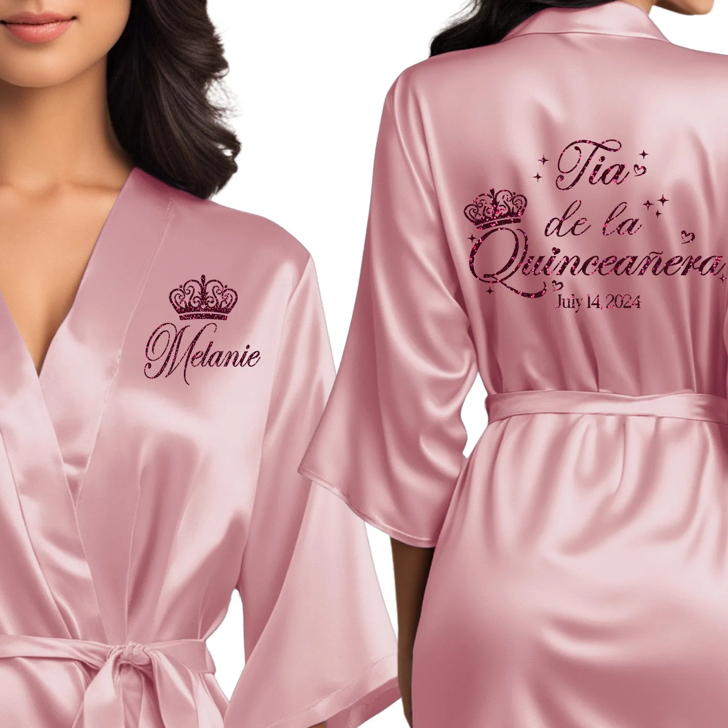 Rose Pink Mis Quince Años Robes, Pretty Quinceañera Robes, Robes for Mama de Quince | Quinceañera Gift