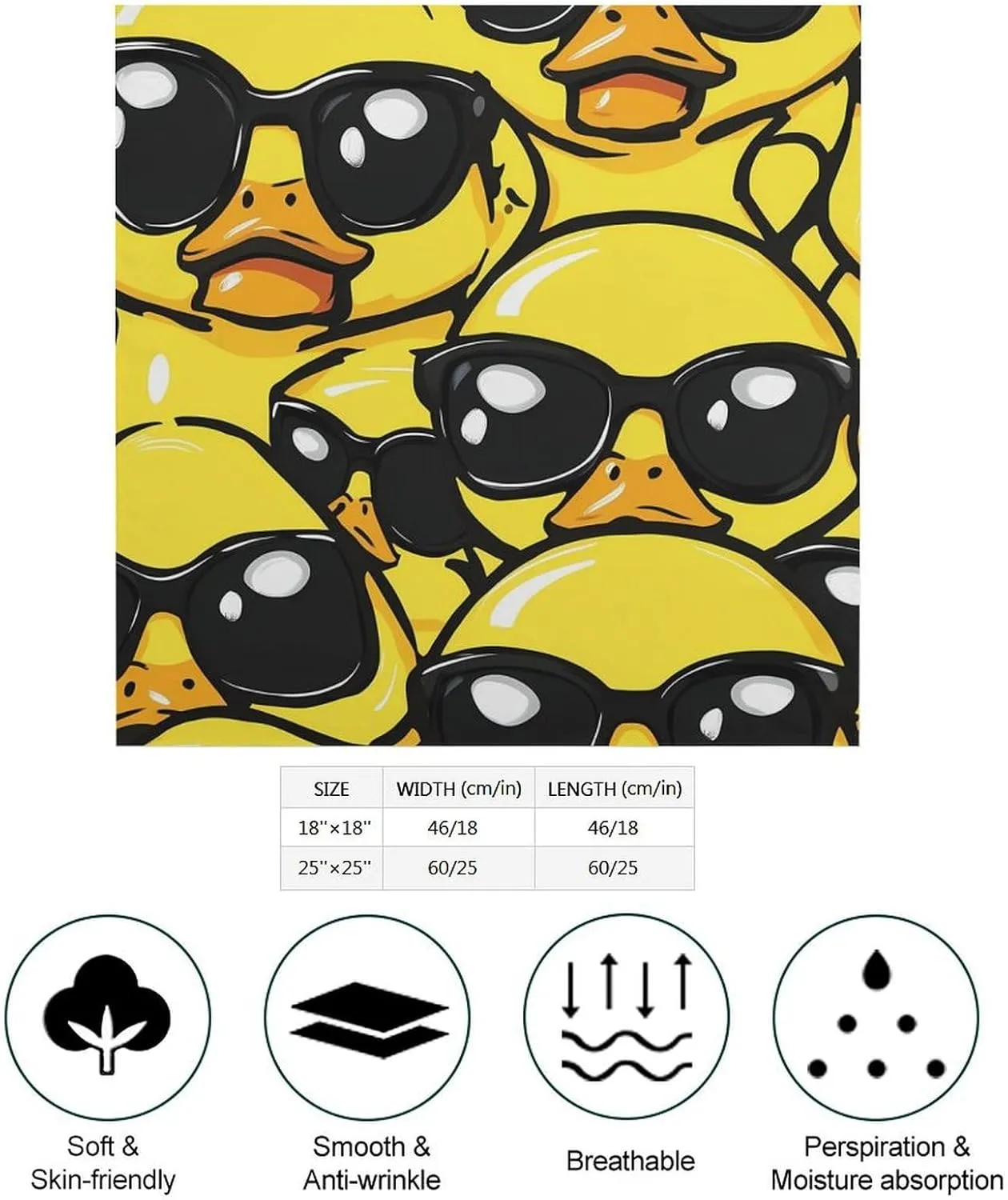Rubber Yellow Duck With Glasses Bandanas Face Mask Square Scarf Headwear Silk Head Scarves Lightweight Wrap Neck Scarf