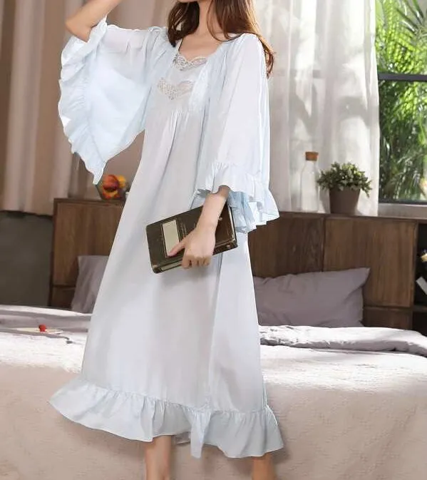 Ruffle Hem Flounce Sleeve Night Dress