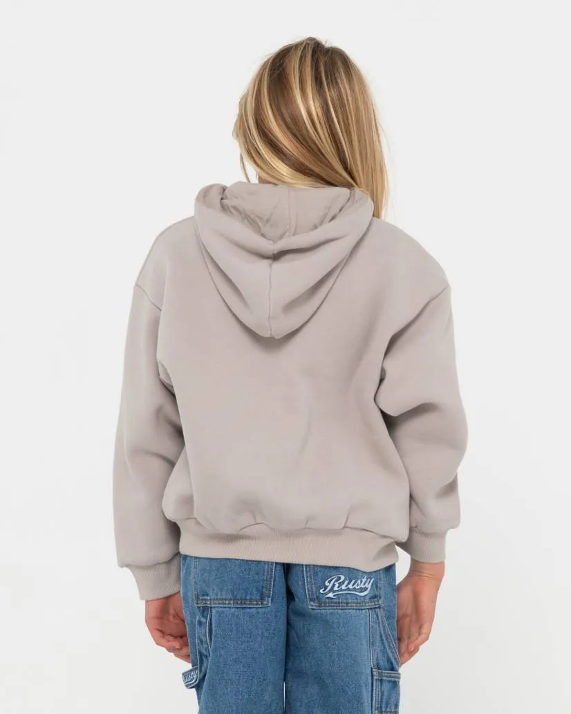 Rusty Signature Hooded Fleece Girls Grey