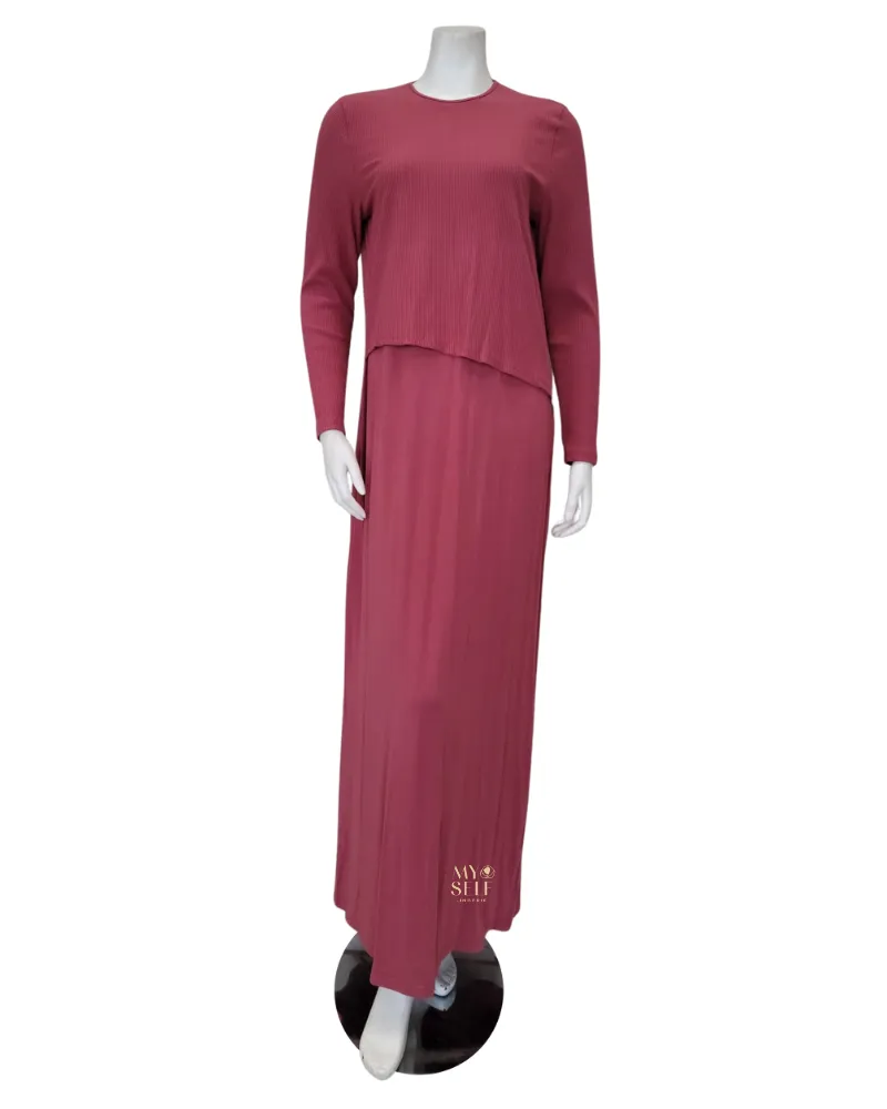 S6522 Rose Pink Ribbed Modal Nursing Nightgown