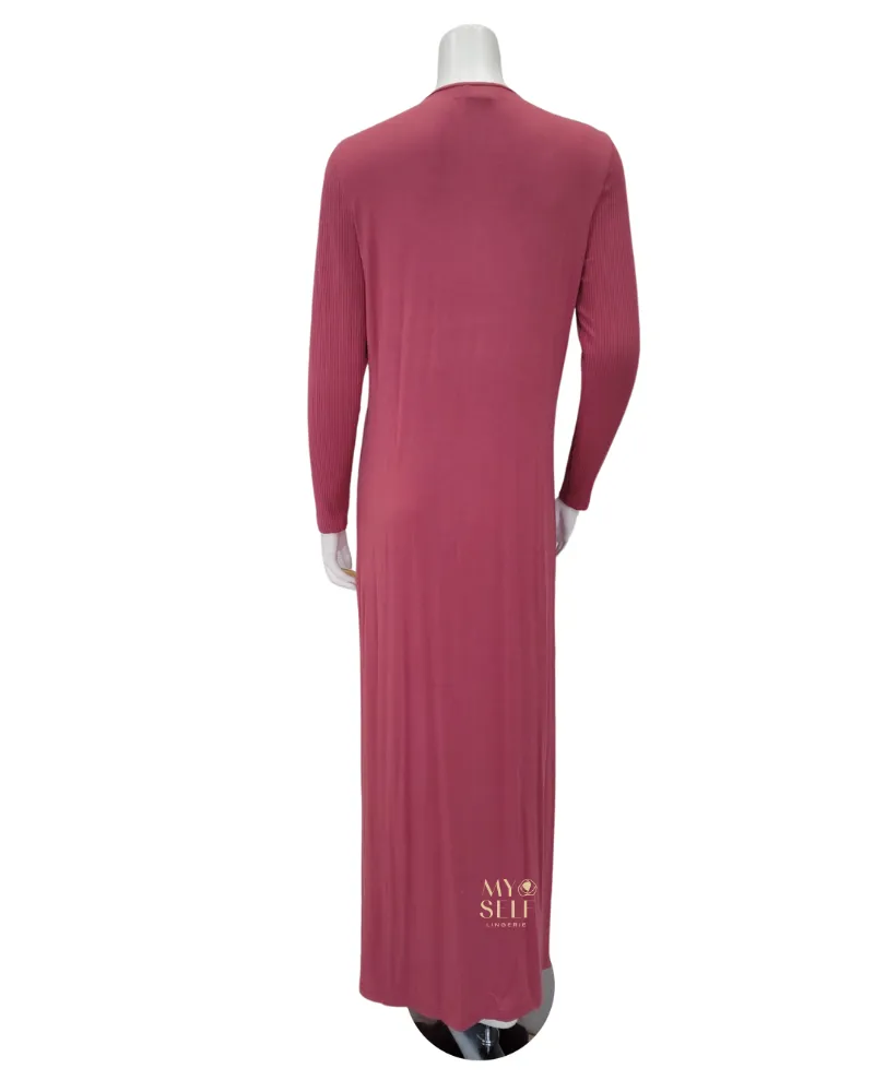 S6522 Rose Pink Ribbed Modal Nursing Nightgown