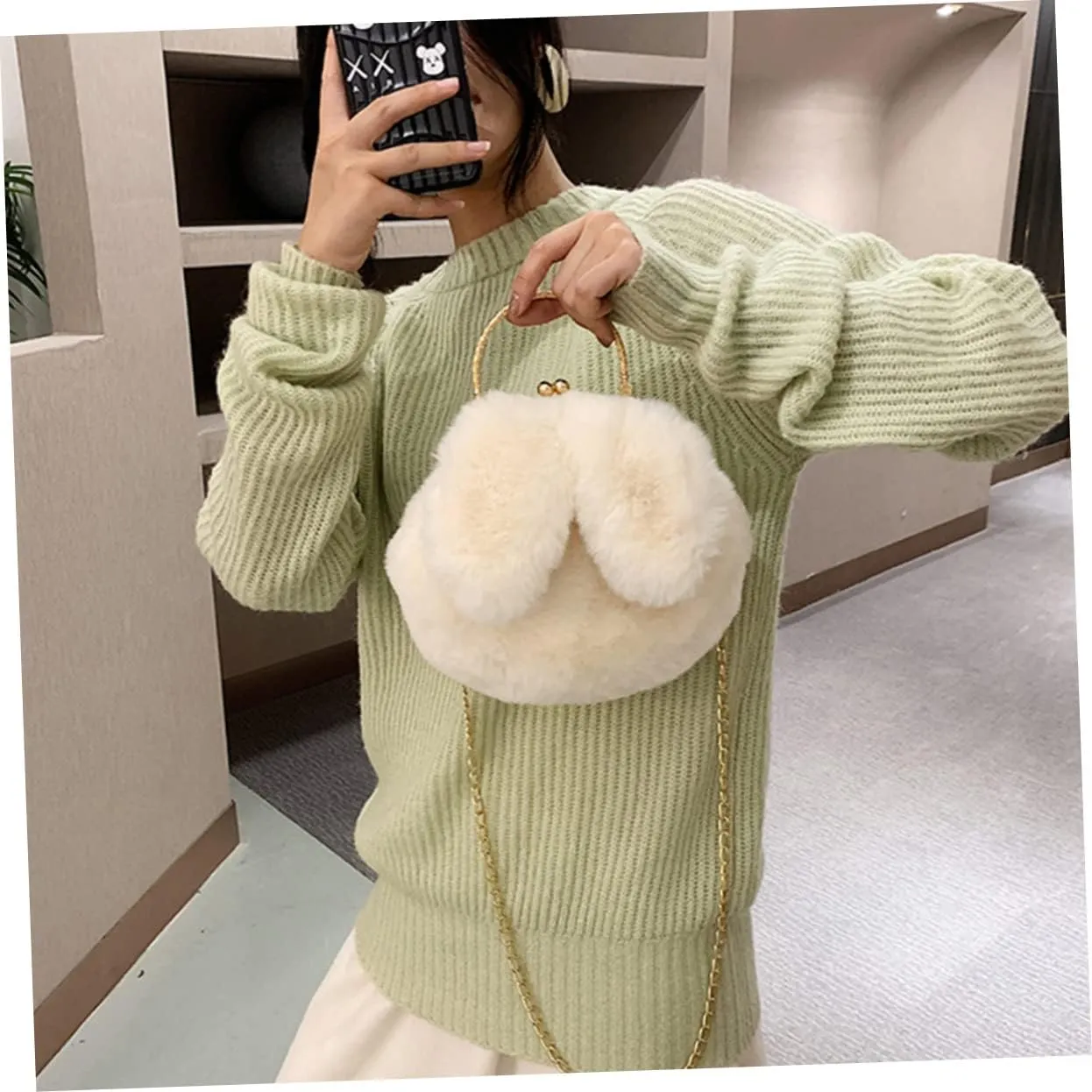 SAFIGLE 1 x Plush Rabbit Ears Shoulder Bag, Plush Shoulder Bag, Plush Chain Bag, Women's Chain Bag, Shoulder Bag, Women's Plush Bag, Rabbit Ear Shoulder Bag