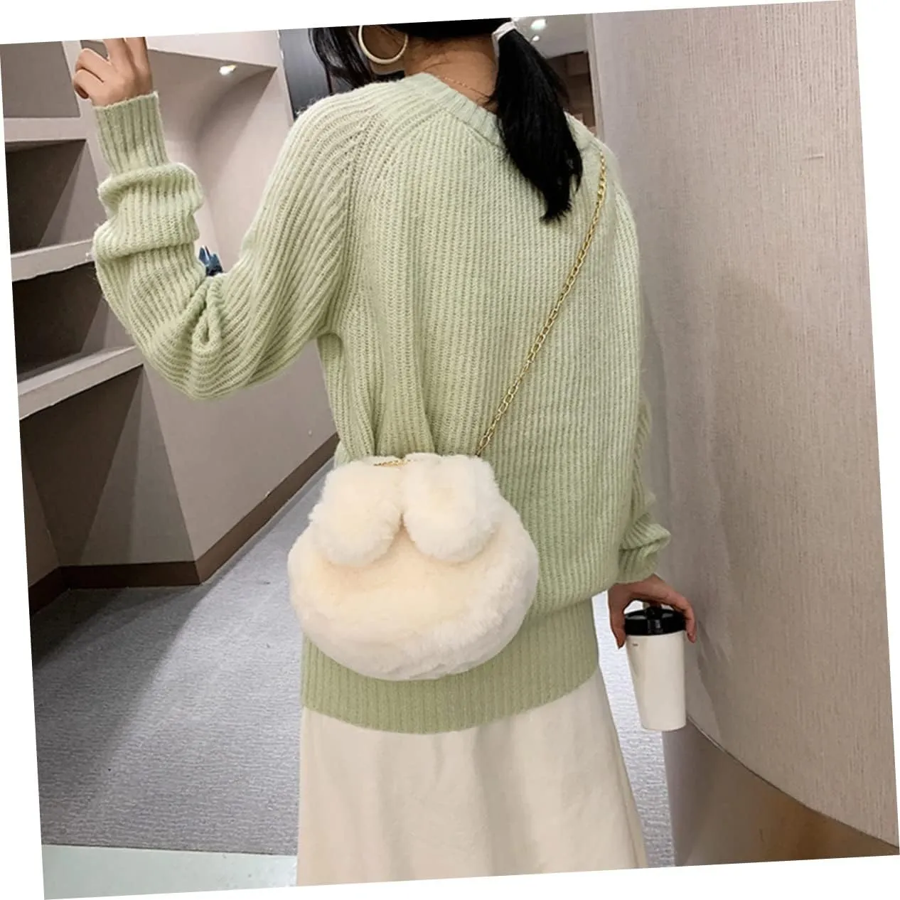 SAFIGLE 1 x Plush Rabbit Ears Shoulder Bag, Plush Shoulder Bag, Plush Chain Bag, Women's Chain Bag, Shoulder Bag, Women's Plush Bag, Rabbit Ear Shoulder Bag