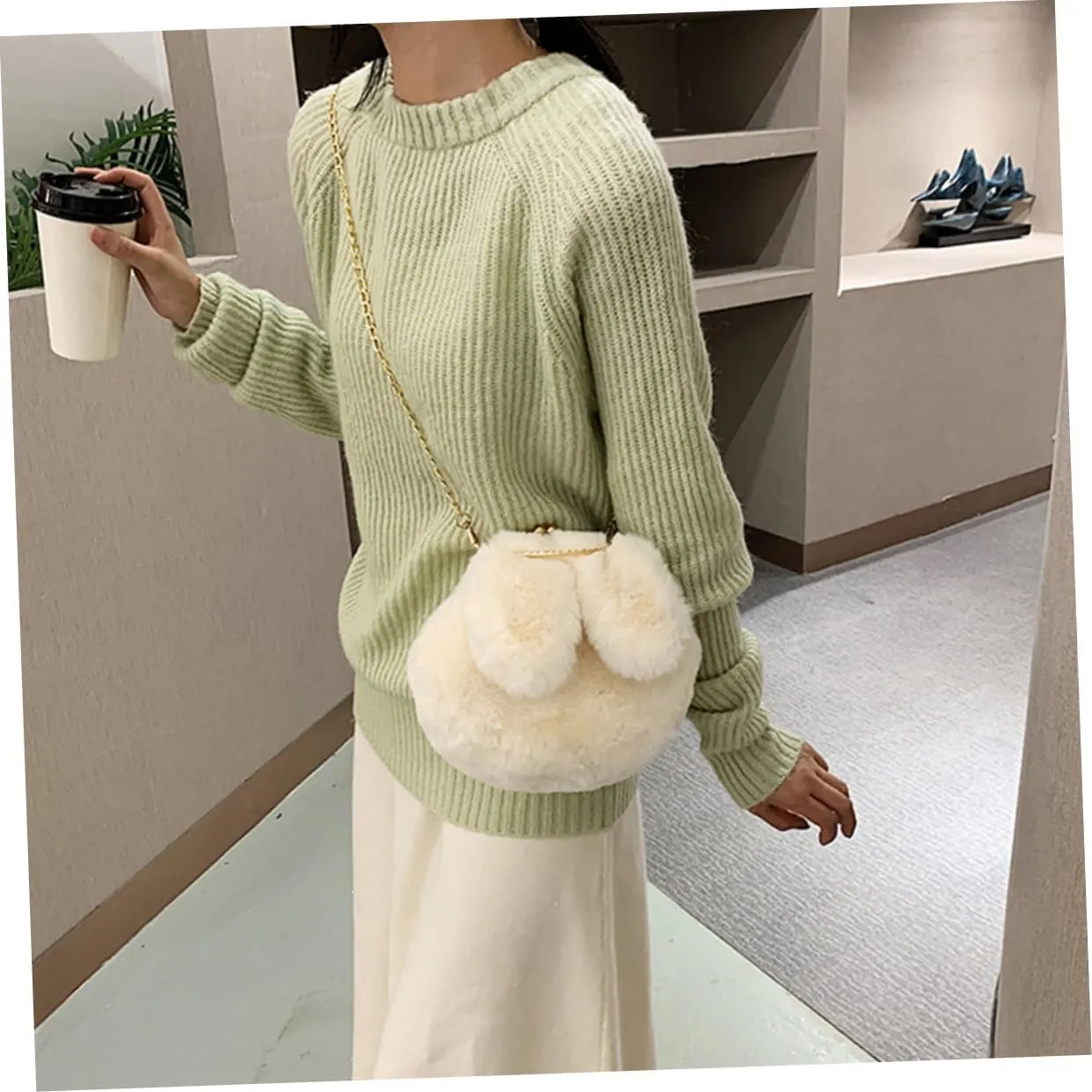 SAFIGLE 1 x Plush Rabbit Ears Shoulder Bag, Plush Shoulder Bag, Plush Chain Bag, Women's Chain Bag, Shoulder Bag, Women's Plush Bag, Rabbit Ear Shoulder Bag