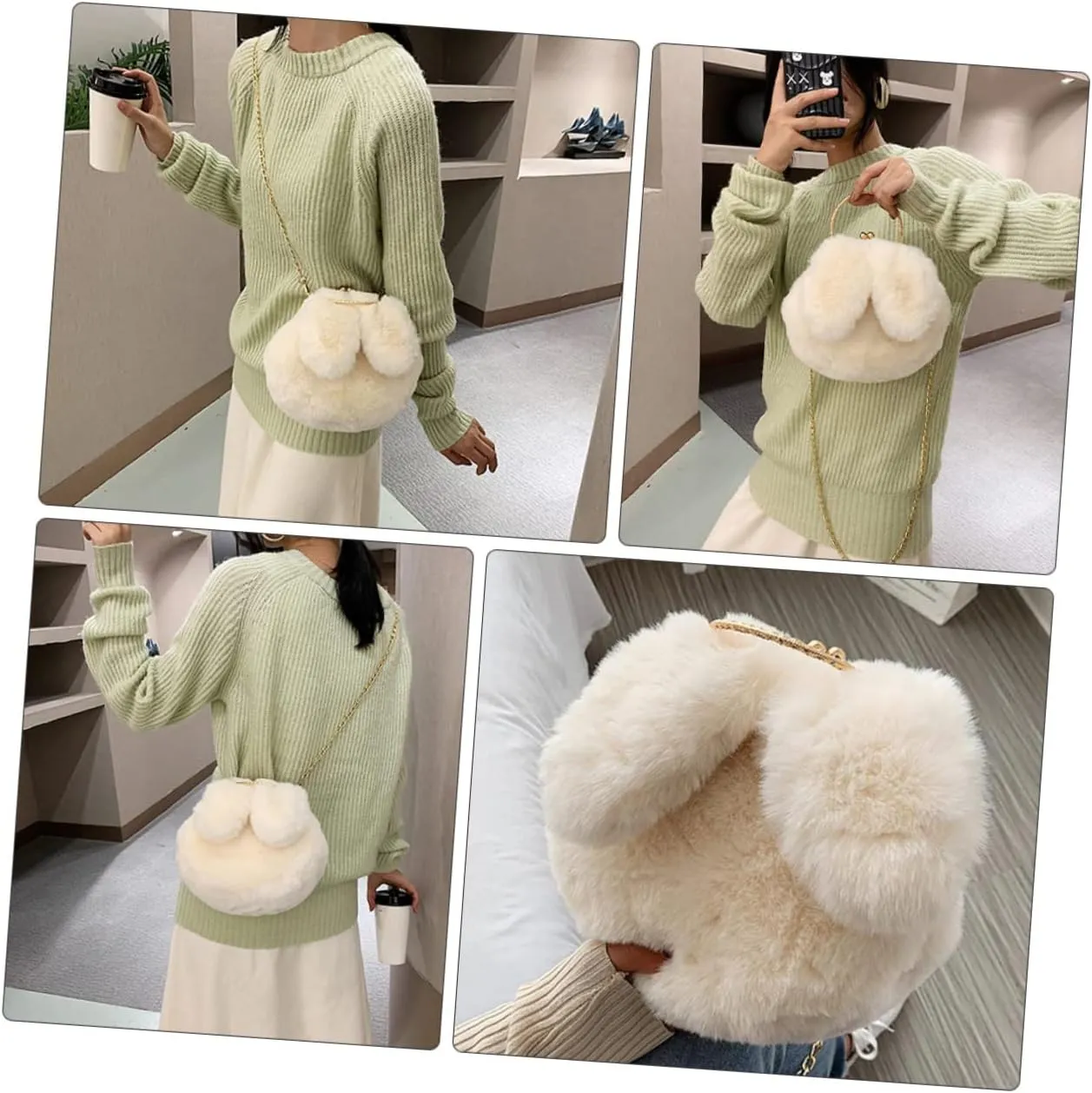 SAFIGLE 1 x Plush Rabbit Ears Shoulder Bag, Plush Shoulder Bag, Plush Chain Bag, Women's Chain Bag, Shoulder Bag, Women's Plush Bag, Rabbit Ear Shoulder Bag
