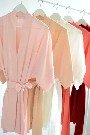 Samantha bridal silk kimono robe bridesmaids robes in Strawberries & Cream colors
