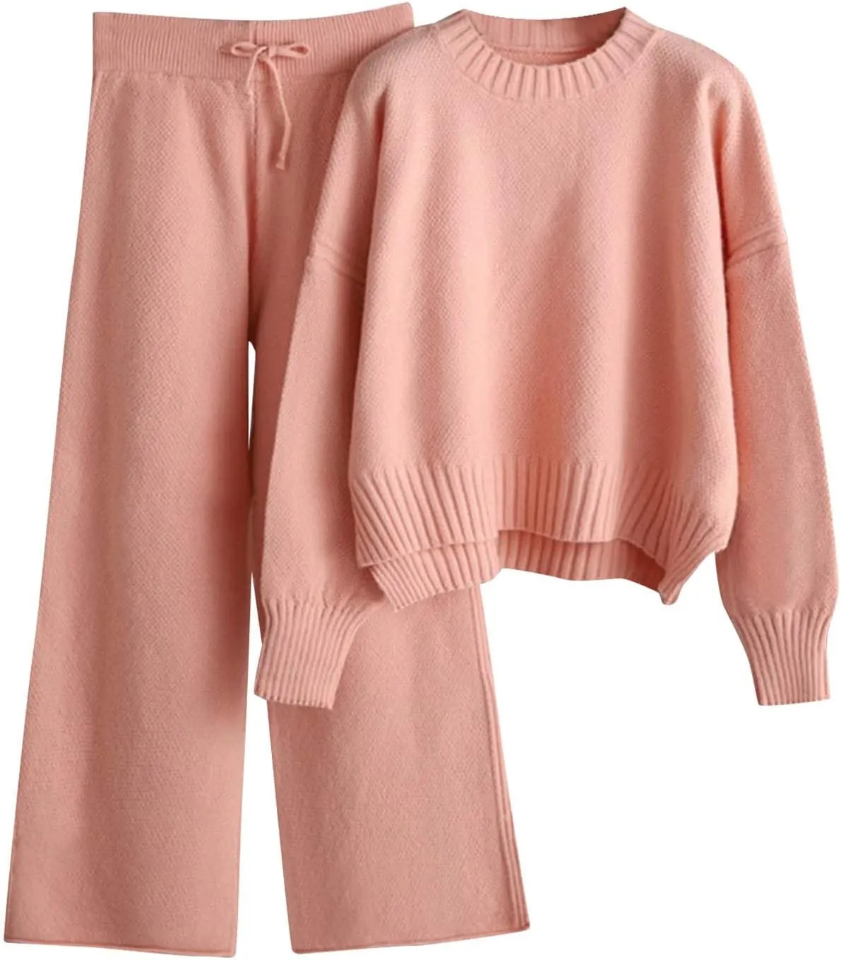 Satin Pajama Set for Women Women's Knitted Set Autumn and Winter Knitting Suit High Collar Ribbed Knit Sweater