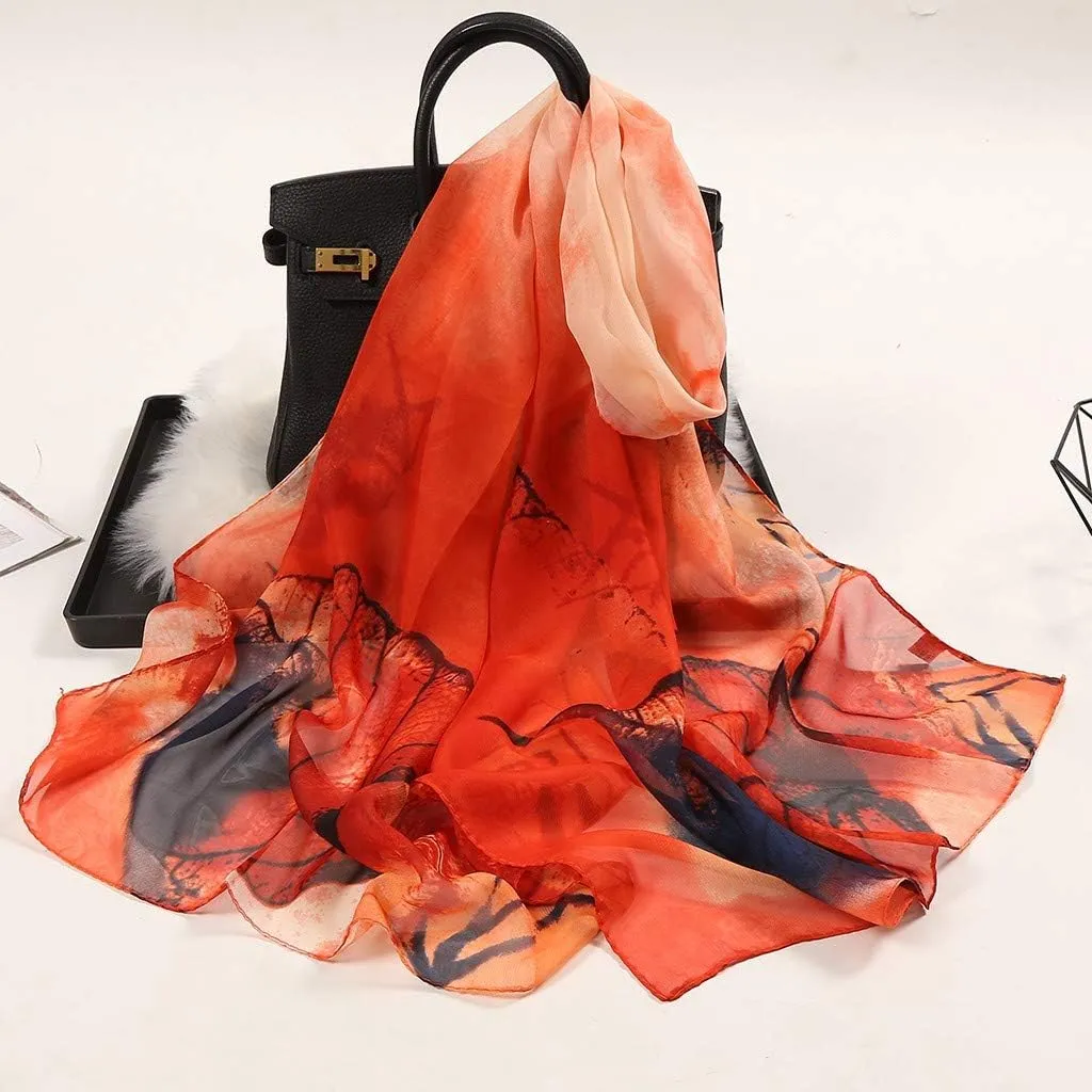 Scarves For Women Lightweight Women Silk Scarf Scarfs For Women Fashion 160 * 50cm Print Flower Shawl Wrap