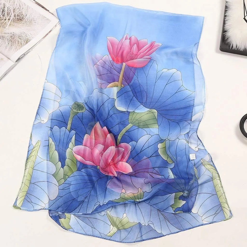 Scarves For Women Scarves For Women Lightweight Silk Scarfs For Women 160 * 50cm Women Flower Print Long Soft Wrap
