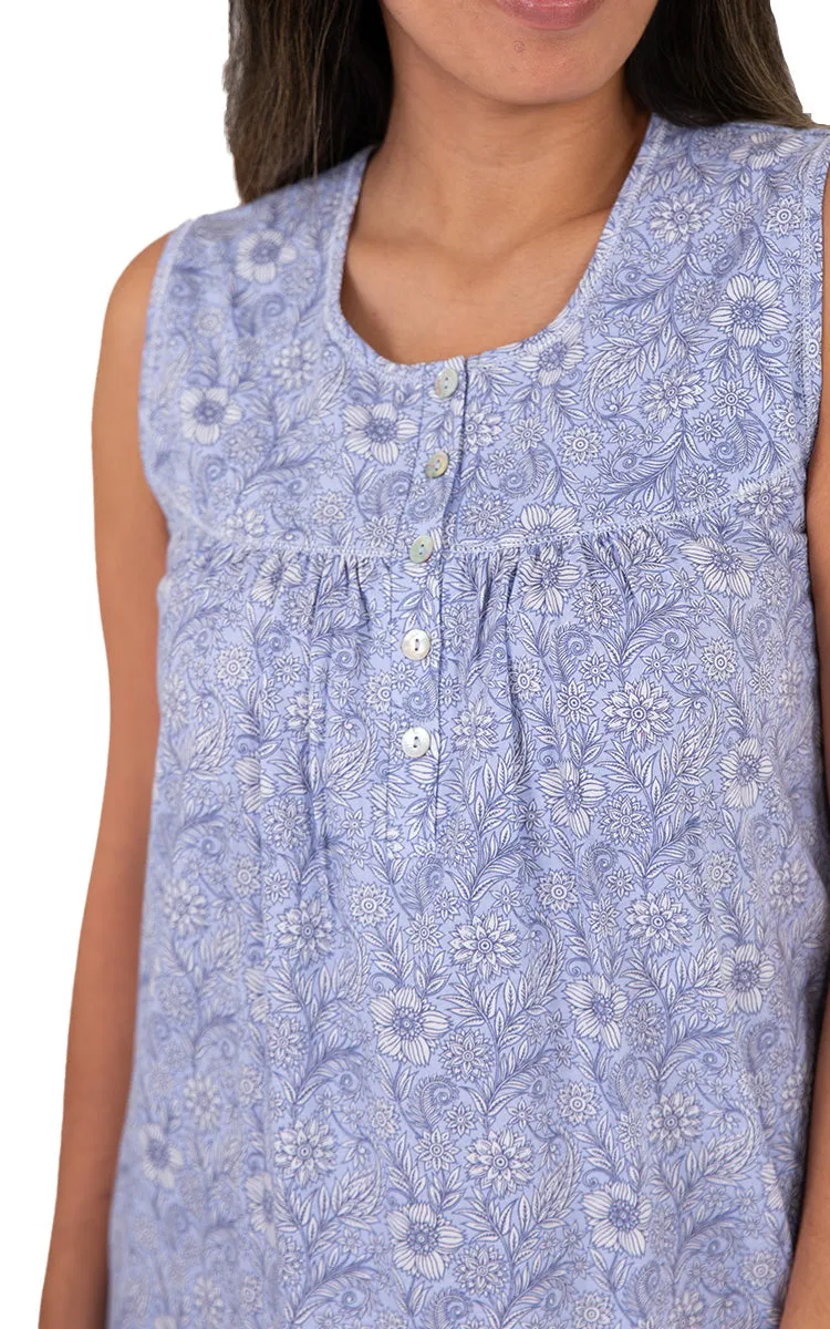 Schrank 100% Cotton Nightgown Sleeveless in Blue Indi SK418I