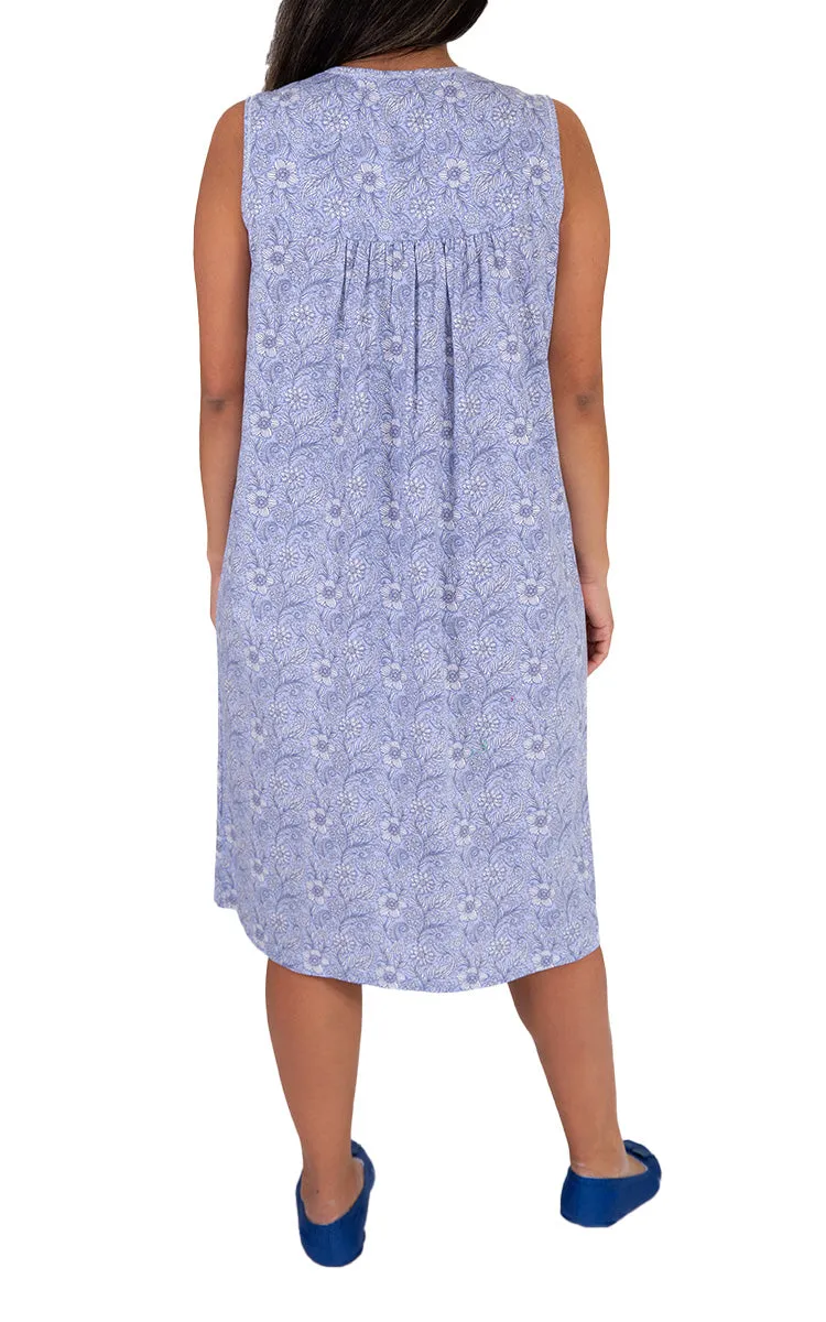 Schrank 100% Cotton Nightgown Sleeveless in Blue Indi SK418I